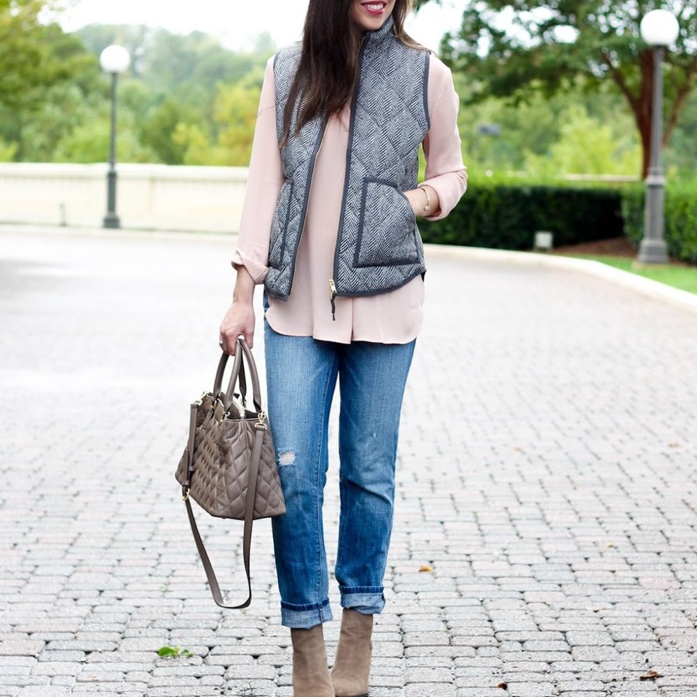 J. Crew Herringbone Down Quilted Puffer Vest